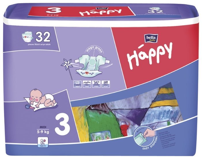 Отзывы Bella Baby happy подгузники fun 3 (5-9 кг) 32 шт.