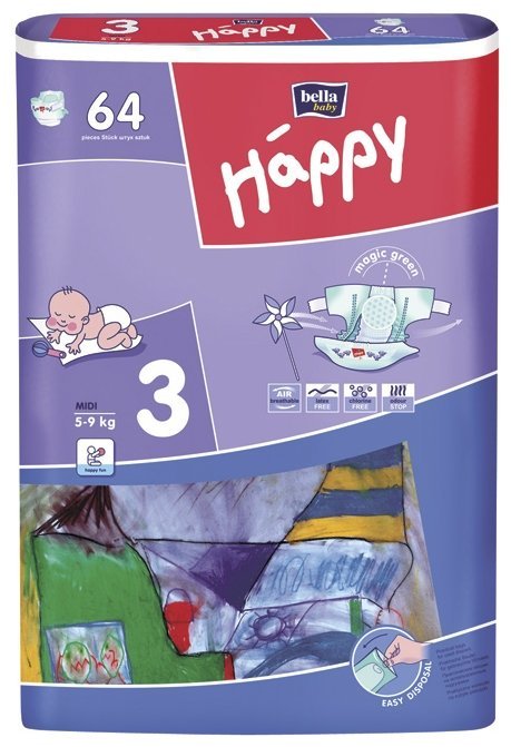 Отзывы Bella Baby happy подгузники fun 3 (5-9 кг) 64 шт.