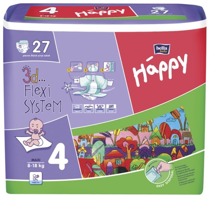 Отзывы Bella Baby happy подгузники fun 4 (8-18 кг) 27 шт.