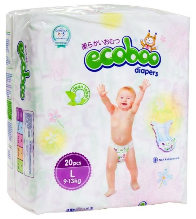 Отзывы ECOBOO подгузники L (9-13 кг) 20 шт.