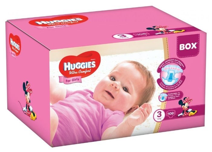 Отзывы Huggies подгузники Ultra Comfort для девочек 3 (5-9 кг) 108 шт.