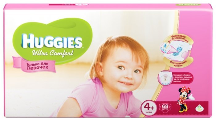 Отзывы Huggies подгузники Ultra Comfort для девочек 4+ (10-16 кг) 68 шт.