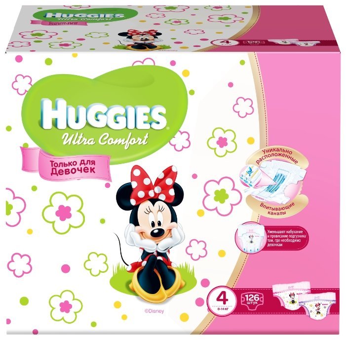 Отзывы Huggies подгузники Ultra Comfort для девочек 4 (8-14 кг) 126 шт.