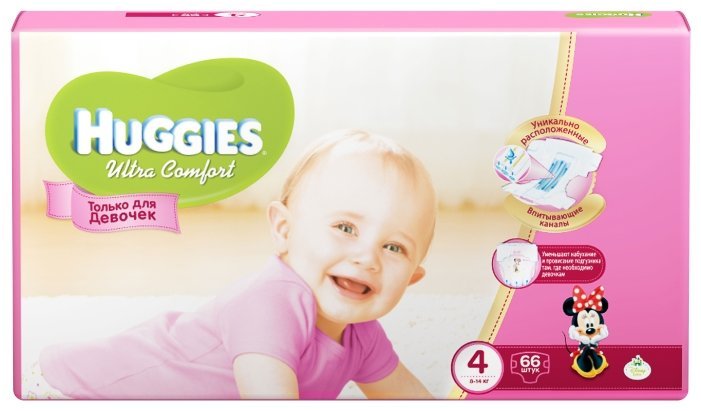 Отзывы Huggies подгузники Ultra Comfort для девочек 4 (8-14 кг) 66 шт.