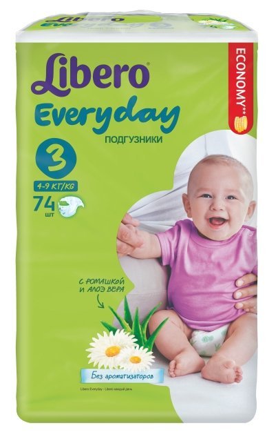 Отзывы Libero подгузники Everyday 3 (4-9 кг) 74 шт.