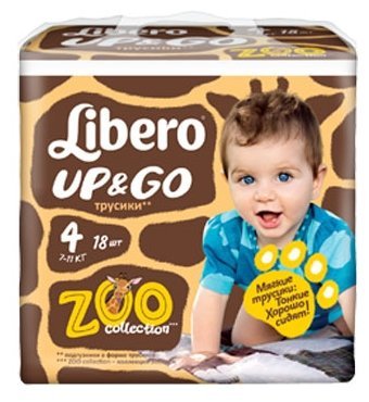 Отзывы Libero трусики Up & Go Zoo Collection 4 (7-11 кг) 18 шт.