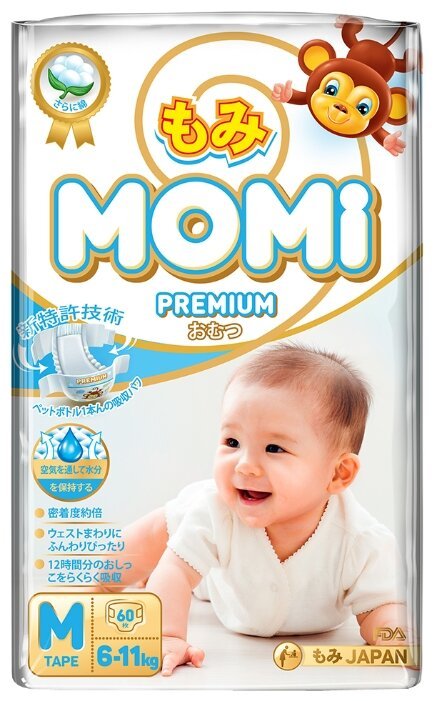 Отзывы Momi подгузники Premium M (6-11 кг) 60 шт.