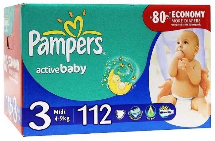 Отзывы Pampers подгузники Active Baby 3 (4-9 кг) 112 шт.