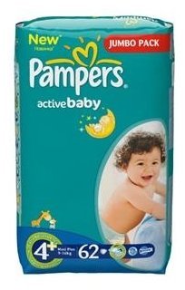 Отзывы Pampers подгузники Active Baby 4+ (9-16 кг) 62 шт.