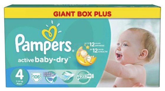 Отзывы Pampers подгузники Active Baby-Dry 4 (7-14 кг) 106 шт.