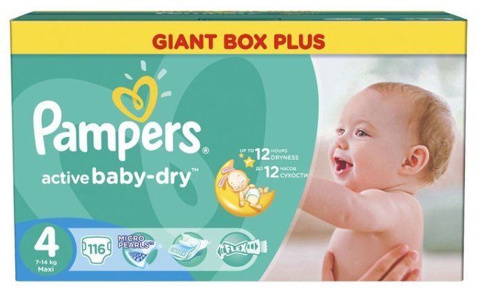 Отзывы Pampers подгузники Active Baby-Dry 4 (7-14 кг) 116 шт.