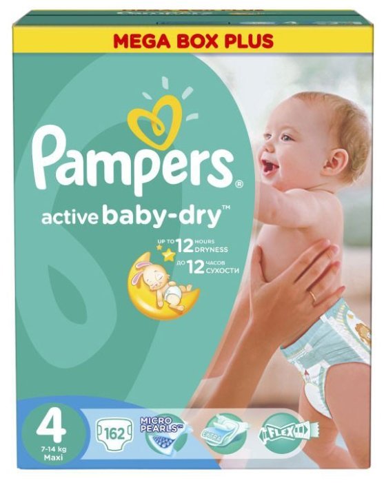 Отзывы Pampers подгузники Active Baby-Dry 4 (7-14 кг) 162 шт.