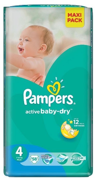 Отзывы Pampers подгузники Active Baby-Dry 4 (7-14 кг) 58 шт.