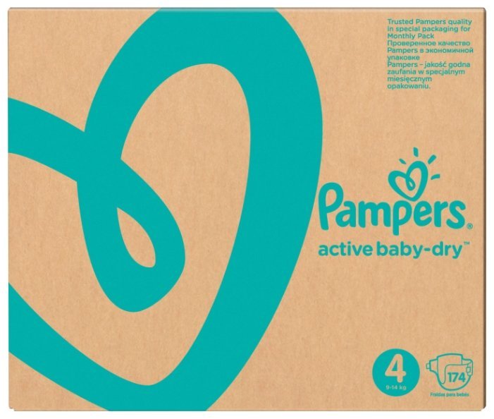 Отзывы Pampers подгузники Active Baby-Dry 4 (9-14 кг) 174 шт.