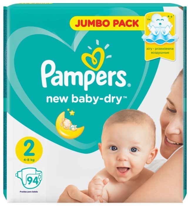 Отзывы Pampers подгузники New Baby Dry 2 (4-8 кг) 94 шт.