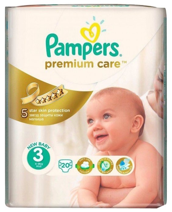 Отзывы Pampers подгузники Premium Care 3 (4-9 кг) 20 шт.