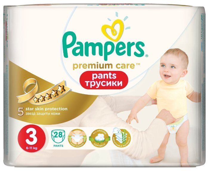 Отзывы Pampers Premium Care трусики 3 (6-11 кг) 28 шт.