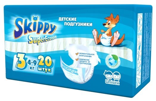 Отзывы Skippy подгузники Super Econom 3 (4-9 кг) 20 шт.