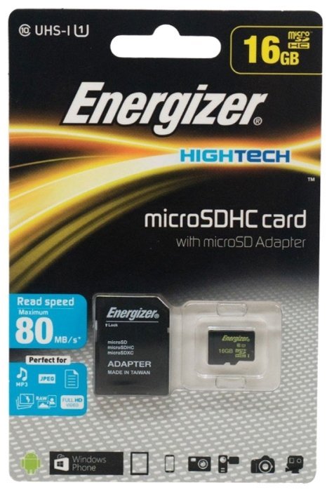 Отзывы Energizer microSDHC Class 10 UHS-I U1 80MB/s + SD adapter